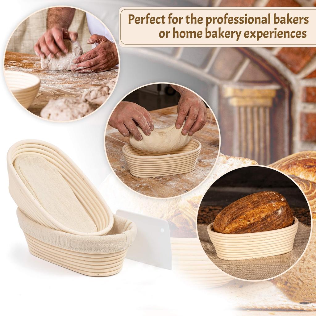 1 Set, Gärkörbchen-Set, ovaler, aus Rattan geflochtener Brotteigkorb mit Einsatz, ideal zum professionellen und privaten Backen von Sauerteigbrot,