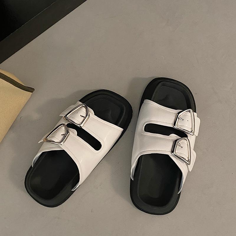 

Premium thick-soled slippers women s summer 2025 new outer wear Internet celebrity explosion non-slip beach soft bottom cool slippers 40 белый