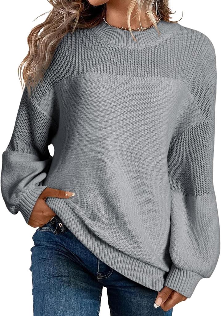 2026 A/W Solid Color Lantern Sleeve Pullover Sweater for Women