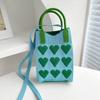 Korean Fashion Heart Knitted Mini Square Handbag For Women Small Mobile Phone Shoulder Bags Girls Cute Outdoor Crossbody Bags