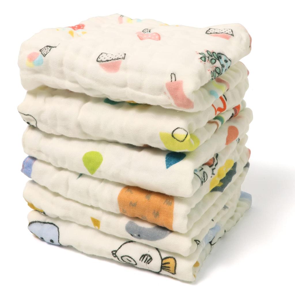 Set prosop de pânză pentru bebeluși bumbac 6 straturi prosop pentru bebeluși 30 x 30 cm Prosop reutilizabil perfect pentru persoanele cu piele sensibilă și bebeluși (6 bucăți) 100%