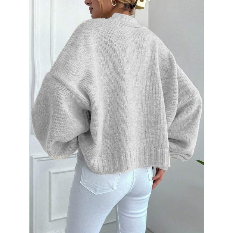 Autumn Winter V-neck Single Breasted Knitting Outwear Women Loose Casual Solid Color Cardigan Coat Sweater Top