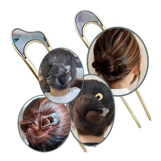 4 Pcs U-Shaped Hairpins Metal U Pins for Hair Buns Updos Japanese Style Everyday Hair Accessories Gold
