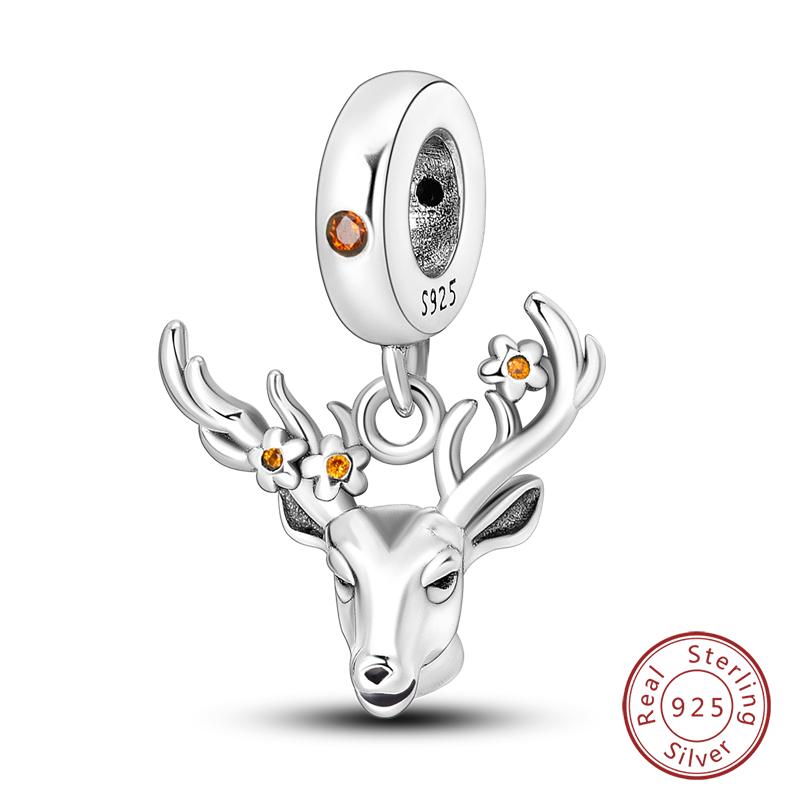 New Winter Charms Bead Copper Snowflake Snowman Penguin Deer Dangle Fit Bangle Bracelet Necklace Diy Jewelry