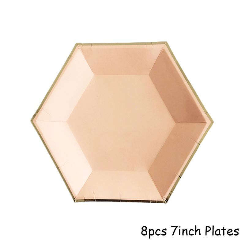 Gold Foil Pink Birthday Wedding Decor Cake Dish Disposable Tableware Carnivals Party Supplies Paper Plate Cup Baby Shower Favors