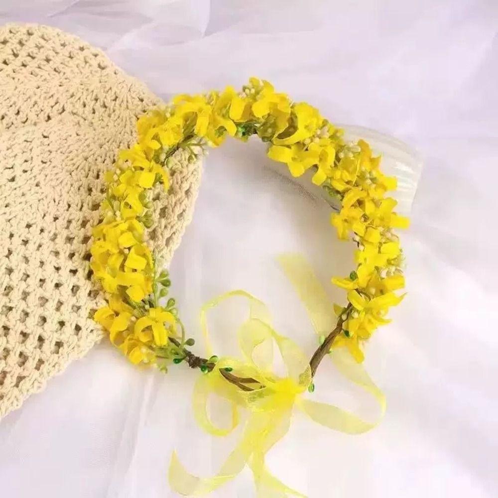 Pastoral Scenic Rapeseed Flower Wreath Bright Cloth Flower Girl Children's Hair Accessories Floral Headband Headbands