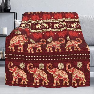 Ethnic Elephant Tribal Stylized Ornament Soft Throw Blanket Lightweight Flannel Blanket for Couch Bed Sofa Travelling Camping for Kids Adults