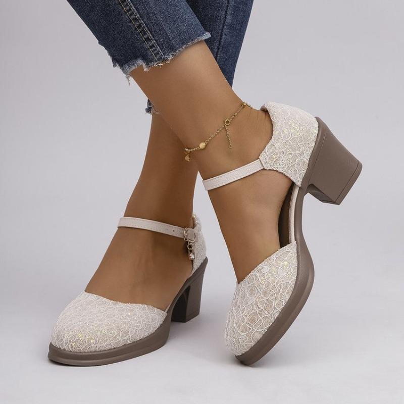 High-heeled Mary Jane Shoes Large-size Single Shoes New One-word with High-heeled Single Shoes Versatile Thick-heeled Square Head Batch