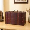 Wooden Storage Suitcase Retro Decorative Vintage AntiqueLook Chest with Handle for
