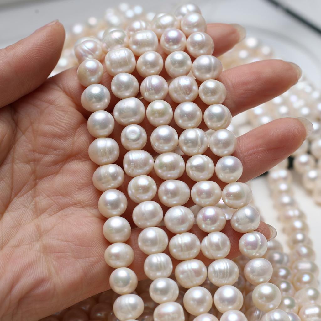 1String, White Natural Freshwater Pearls, Boho Handmade Round Pearl Beads for Jewelry Making DIY Necklaces Crafts (Beads 9-10mm, Length 36cm)