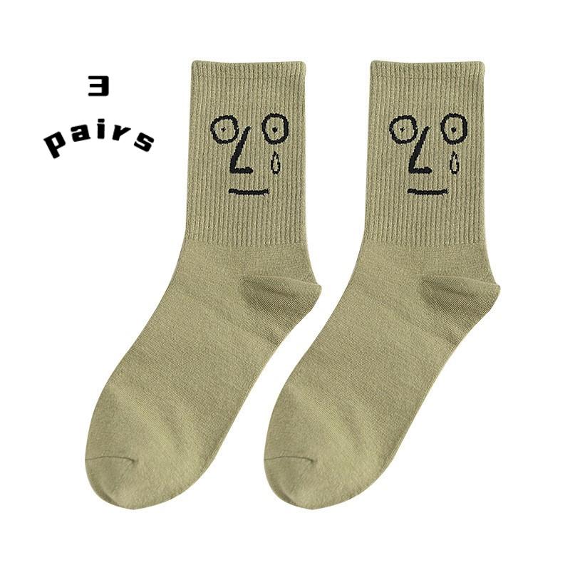 3 Paar Socken Damensocken Wadensocken Koreanische Socken mit schrulligem Ausdruck Cartoon-Trendsocken im College-Stil