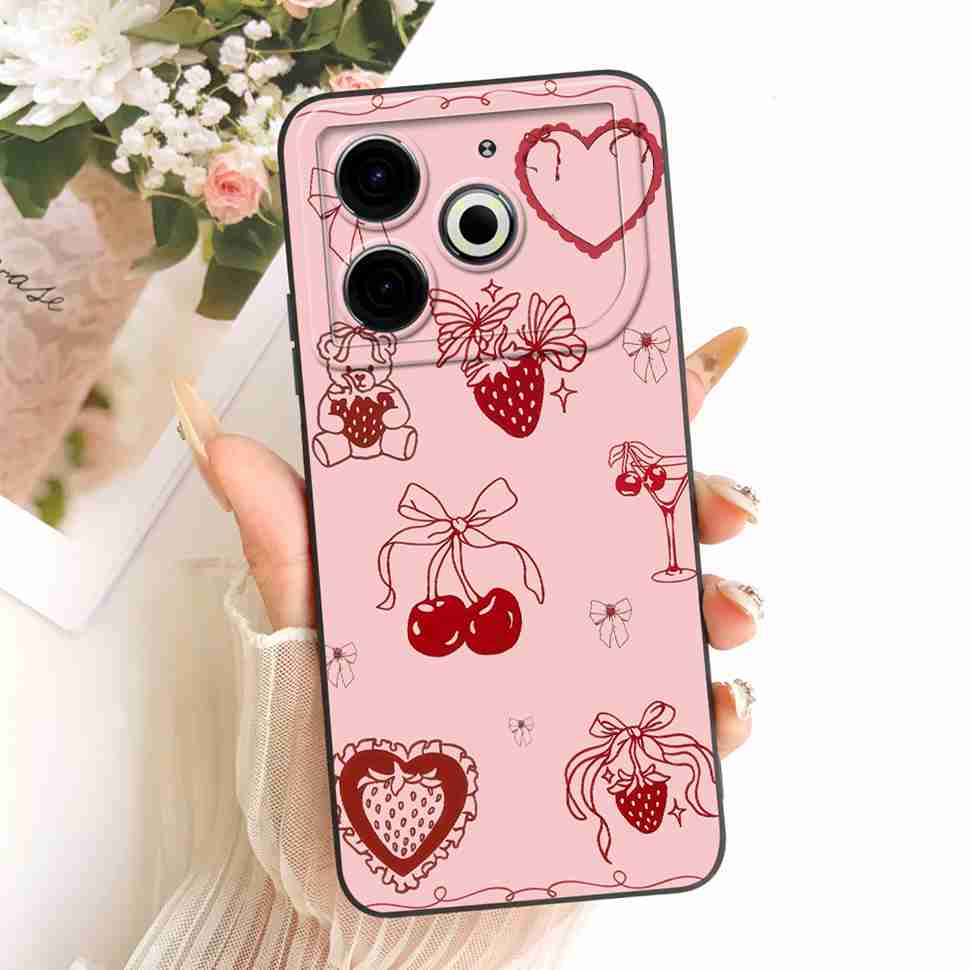 For Tecno Pova 6 Neo Case Pink Cherry Cartoon Silicone Phone Casing Tecno Pova6 Neo 6Neo LI6 Case Protection Back Cover