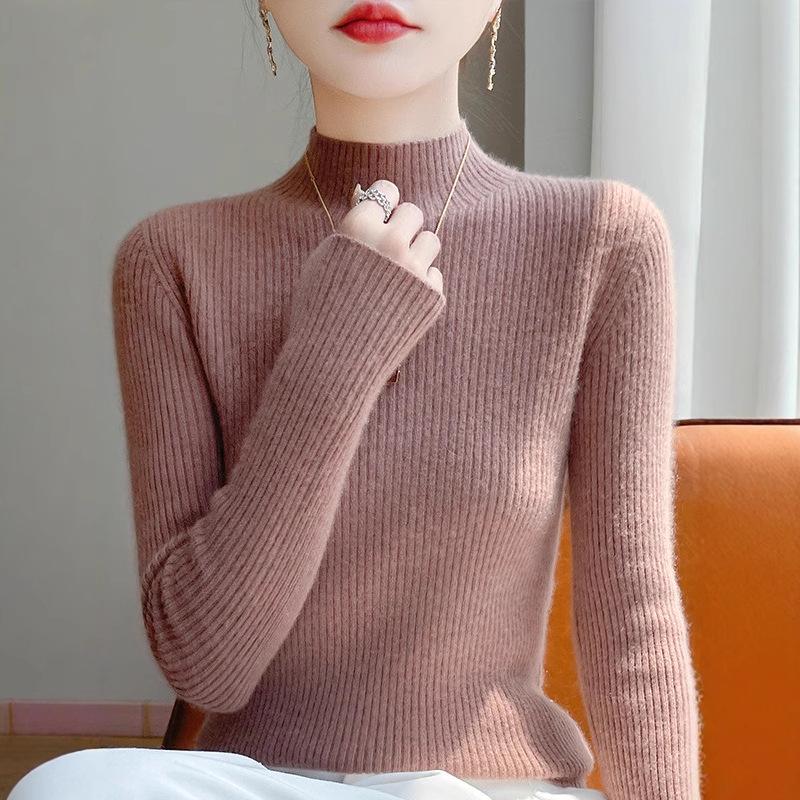 Autumn/Winter Women's Soft Semi-High Neck Sweater Shirt - Versatile, Slimming & Super Warm Knitwear