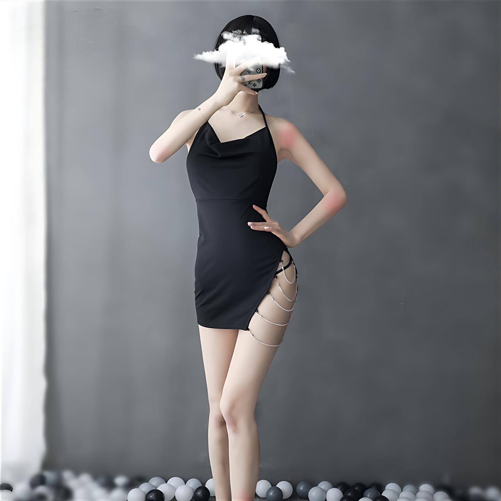 

Sexy lingerie temptation lace suspender pajamas backless slit set new nightdress women s loungewear One size fits all чорний