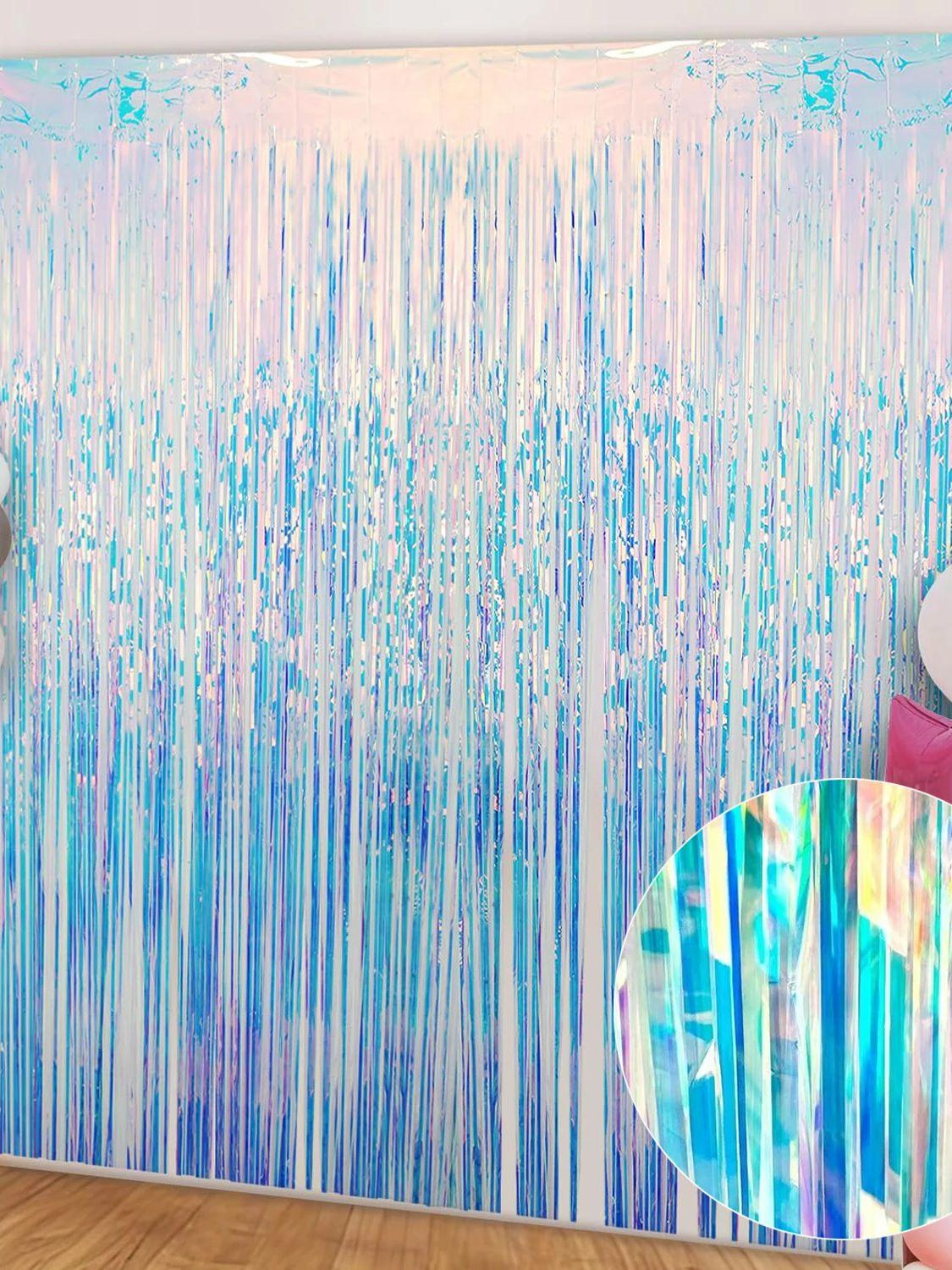 Colorful laser blue Party Backdrop Curtains Iridescent Foil Glitter Tinsel Fringe Foil Curtain Birthday Wedding Party Decoration
