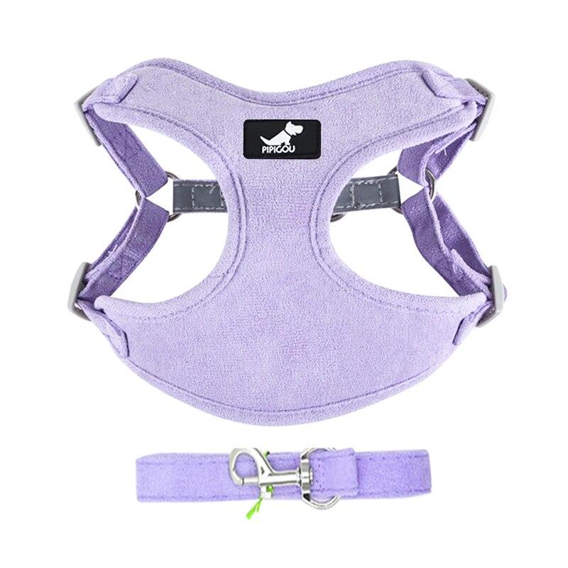 

Дышащая шлейка для домашних животных для маленьких и средних собак, шлейка для кошек, набор поводков, светоотражающий поводок для прогулок с щенком, поводок для чихуахуа, французский бульдог S фиолетовый