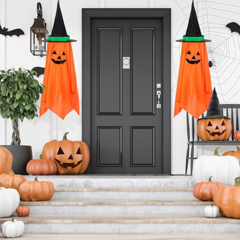 Hanging Pumpkin Hat Decor Easy Installation Creative Halloween Pumpkin Pendant Reusable Foldable Witch Hats Ornaments