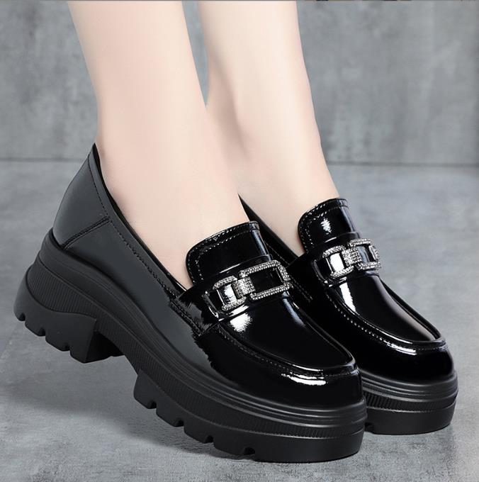 Thick Soled Loafers For Women Spring Autumn Single Shoes Women Patent Leather Platform Shoes Female Pumps British Leather Shoes