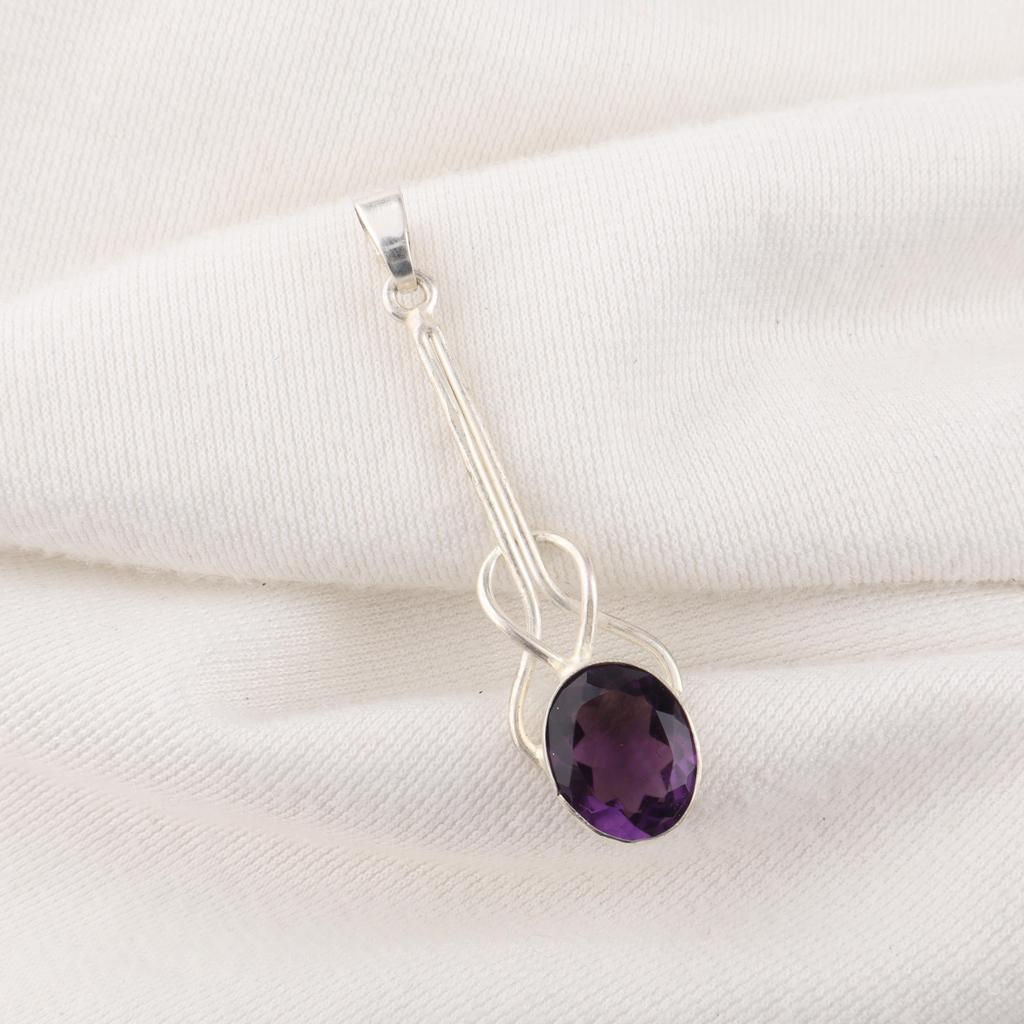 Amethyst Pendant Gemstone Jewelry, 925 Solid Sterling Silver Pendant, Gift For Women Handmade Pendant