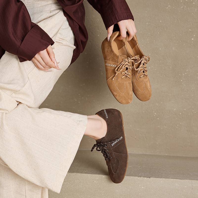 Krazing Pot Nubuck Round Toe Increased Lace Up Spring Autumn Shoes Big Size 41 Lace Up Women Leisure Shoes
