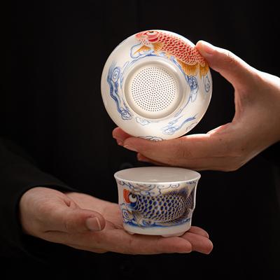 Porcelana de jade de sebo, juego de colador de té de cerámica completa de arowana de 100 agujeros, accesorios para juego de té kung fu, filtros de té, alto valor y gama alta