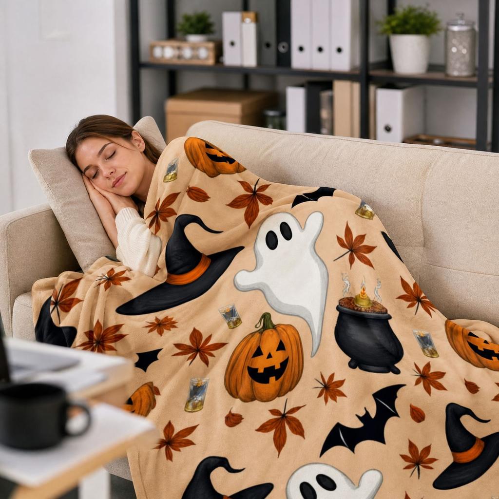 Halloween Flannel Throw Blanket Printed 130 150 cm for Couch Sofa Bed