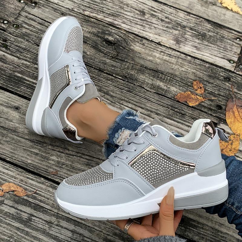 Women's Sports Casual Spring and Summer New Platform Wedge Casual Shoes Lace-up Rhinestone Sports Fashion Shoes