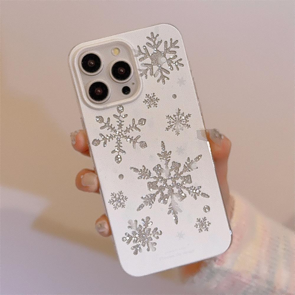 Glitter Powder Snowflake Iphone16 Mobile Phone Case 15 Autumn and Winter Atmosphere 14pro Silicone Max Suitable for 13 Simple