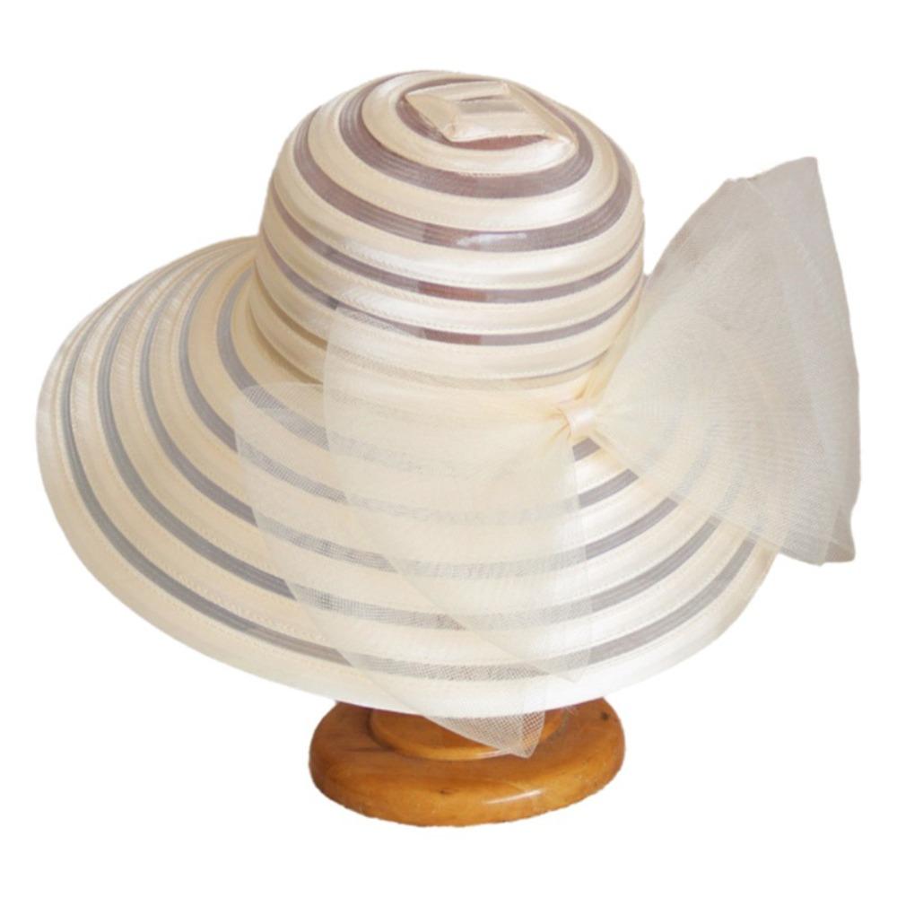 Fashionable Ruffles Design Organza Mesh Hat Wide Brim Large Bow Sun Hat Breathable Beach Hat Resort Wear