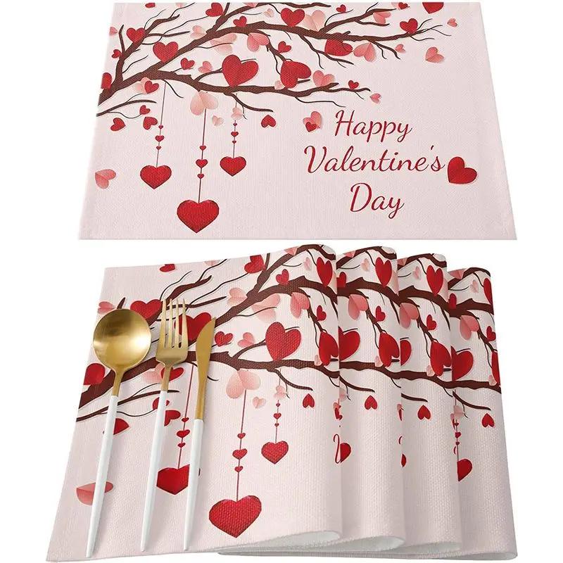 1PC Merry Christmas Placemats Linen Table Mats Washable Buffalo Plaid Farm Xmas Tree Placemat for Party Kitchen Table Decor