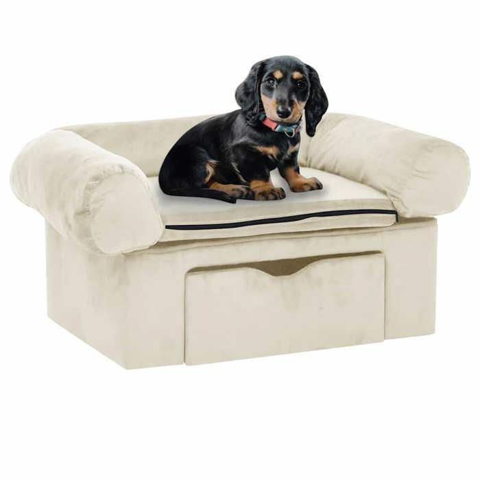 VidaXL Canapé pour Chien avec Tiroir Crème 75x50x38 cm Peluche Sofa Animaux 171082