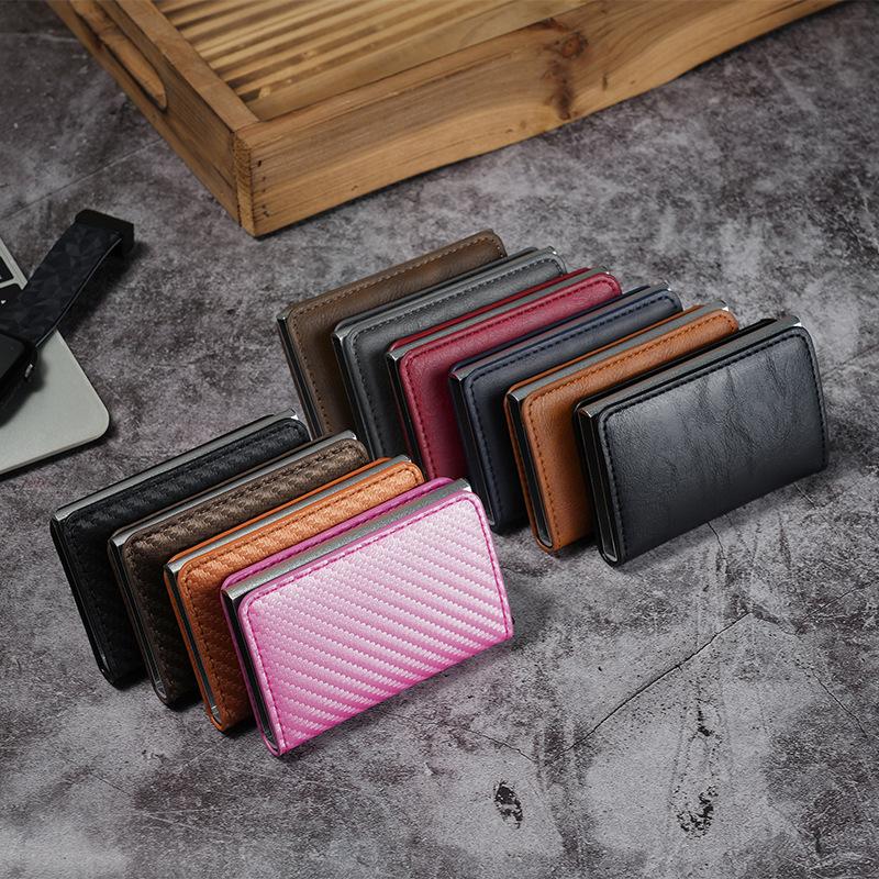 RFID anti-theft brush aluminum box card bag carbon fiber pattern credit card box automatic pop-up card bag multi-card position wallet