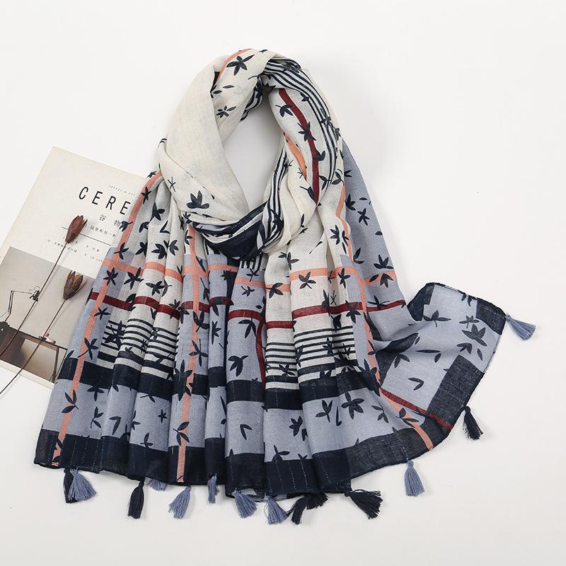 Literarischer kleiner frischer Retro-Fransenschal aus Baumwolle und Leinen, schöner bedruckter Seidenschal für Damen, japanischer Sonnenschutzschal