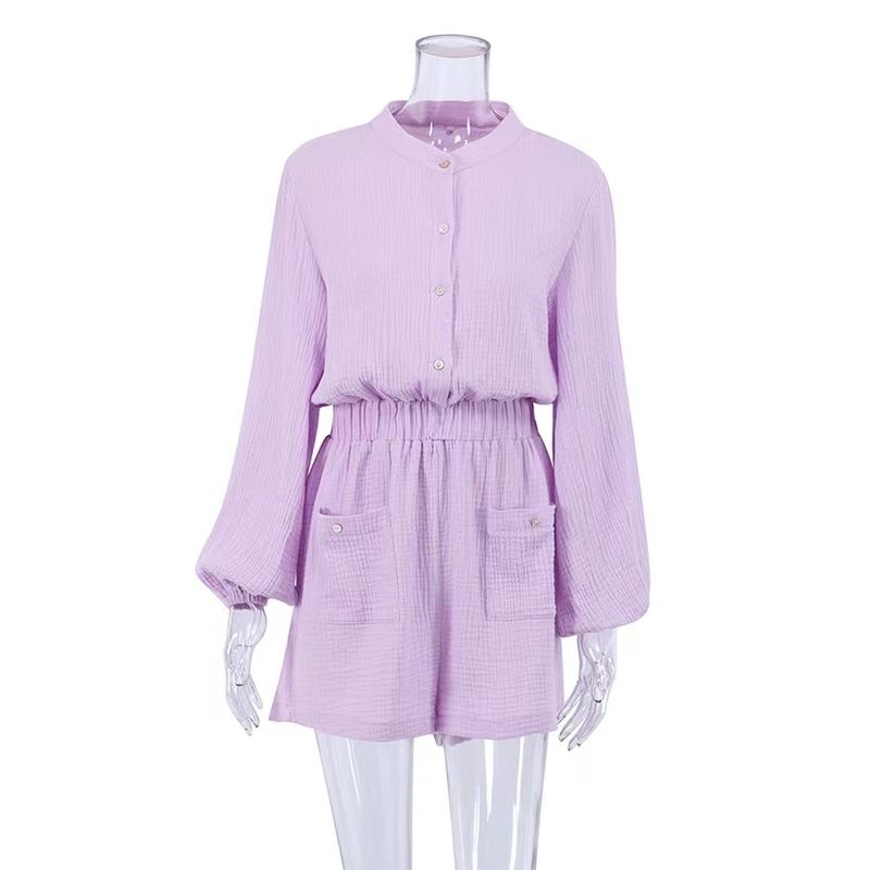 

Fashion Wind Summer Fashion Long Sleeve Loose Jumpsuit Fashionable Solid Color Jumpsuit Purple S