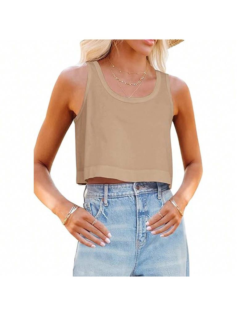 Women's Cotton Crop Tank Top Sleeveless Loose Basic Cropped Top for Yoga Workout