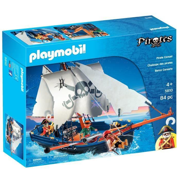 PLAYMOBIL 5810 Chaloupe Des Pirates, Avec Canon, Flotte Dans L'eau, 3 Personnages, 84 Pièces, Les Pirates, Dès 4 Ans