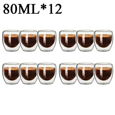 Lot de 2 à 18 tasses en verre borosilicaté à double paroi résistantes à la chaleur pour thé, lait, jus, café, eau, bar, verres, cadeau, ensemble créatif