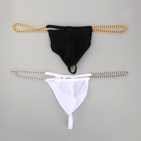 Men Thong Ice Silk Underwear Sexy Metal Chains Comfortable Hollow Out G-Strings Briefs Slim Fit High Elasticity Panties