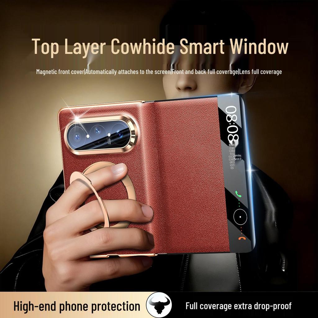 Funda Plegable para Teléfono Huawei Pura X Max de Cuero Genuino con Soporte Giratorio, Protección Magnética a Prueba de Caídas de Cobertura Total