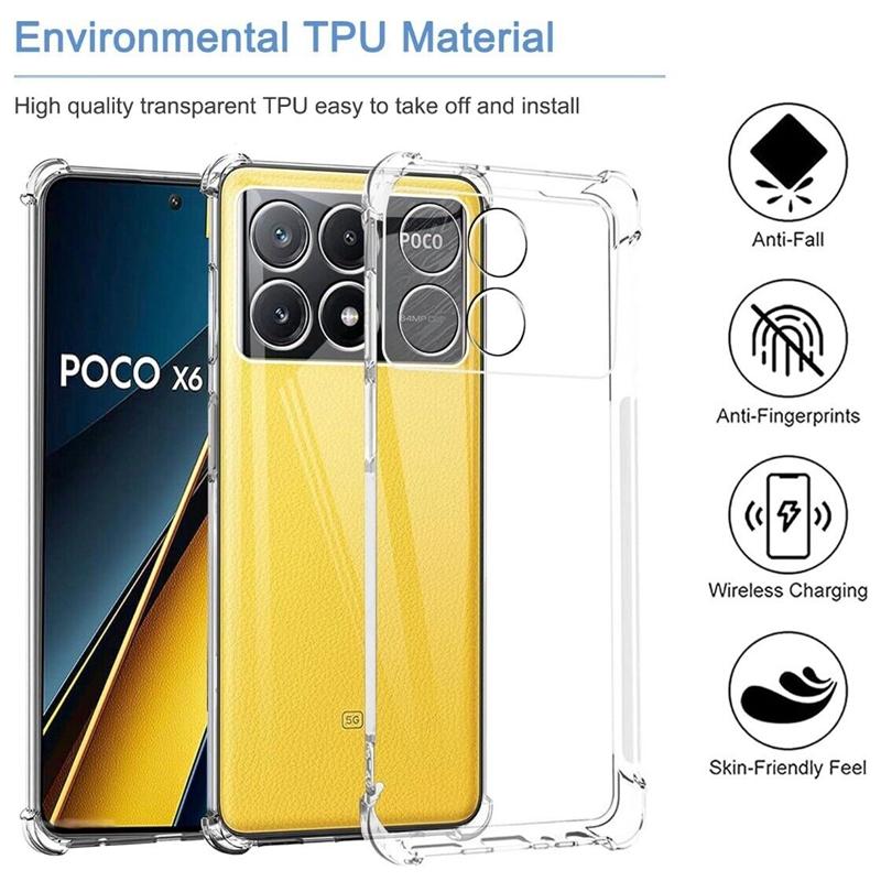 Transparent TPU Case for Xiaomi Poco X6 Pro X5 X4 NFC F5 F4 GT M5 M4 5G Protective Cover Shockproof Shell Bumper Coque Fundas