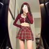 Plus-Size Red Plaid High-Waist A-Line Short Skirt for Women - Autumn 2024 Design