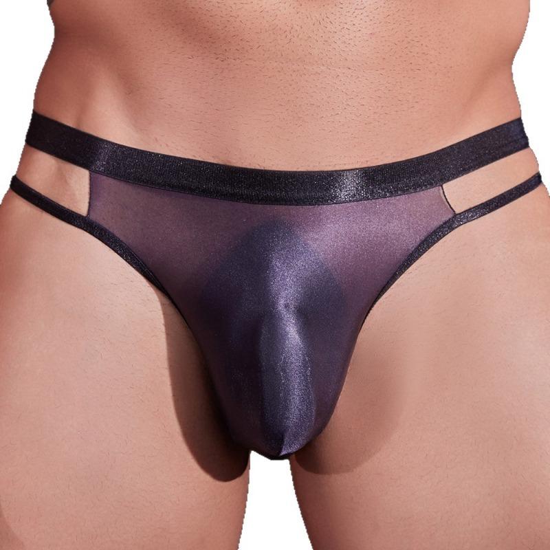 Oil Glossy Sissy Pouch Thong Transparent Lingerie Low Waist Bow T-Back G-String Stretch Bikini Underwear Gay Erotic Nightwear
