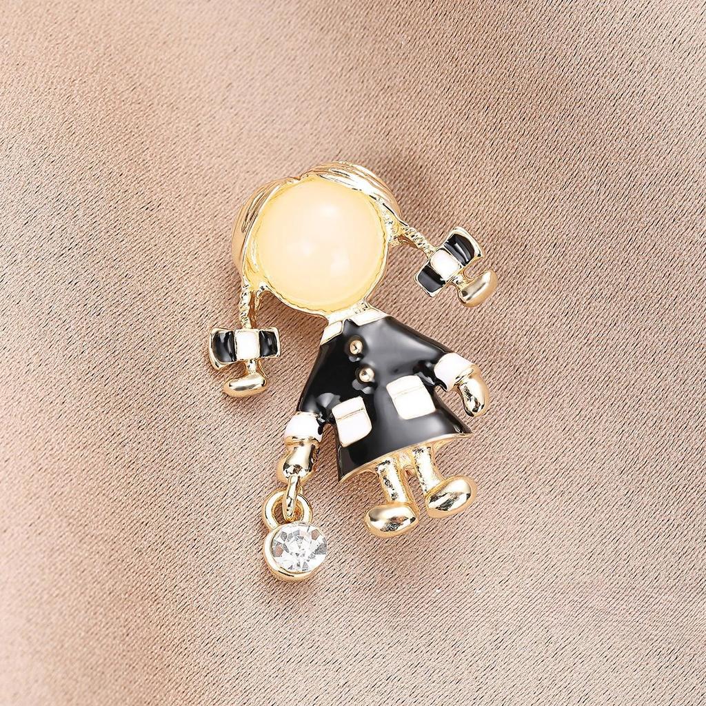 Small Cute Little Girl In Black Dress Nurse Brooches Rhinestone Crystal Brooch Pin Drop Oil Corsage Clothing Coat Jewelry