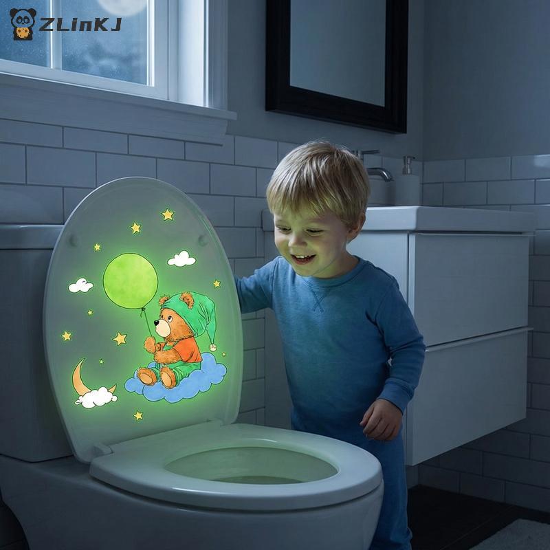 Glow Bear Toilet Sticker Luminous Wall Decal Removable Self Adhesive for Bathroom Kids Toilet Home Cute Decoration