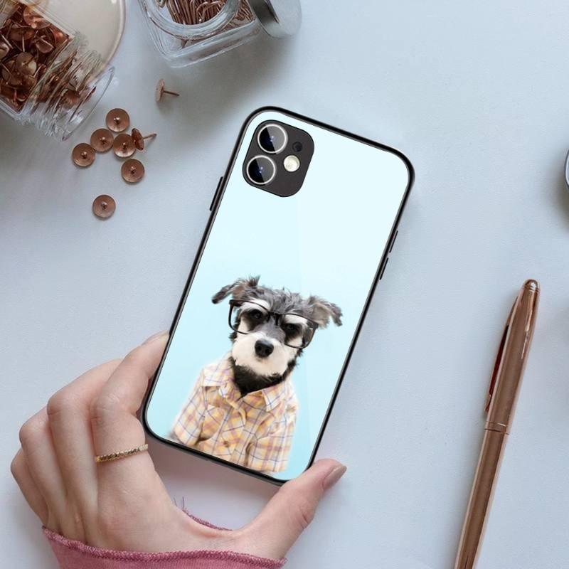 

Чехол для телефона Schnauzer Dog Wear Glasses для iPhone 14 13 12 11 XS X 8 7 6 Plus Mini Pro Max SE 2022, черный, из поликарбоната, термополиуретана, стекло, чехол для телефона iPhone 14