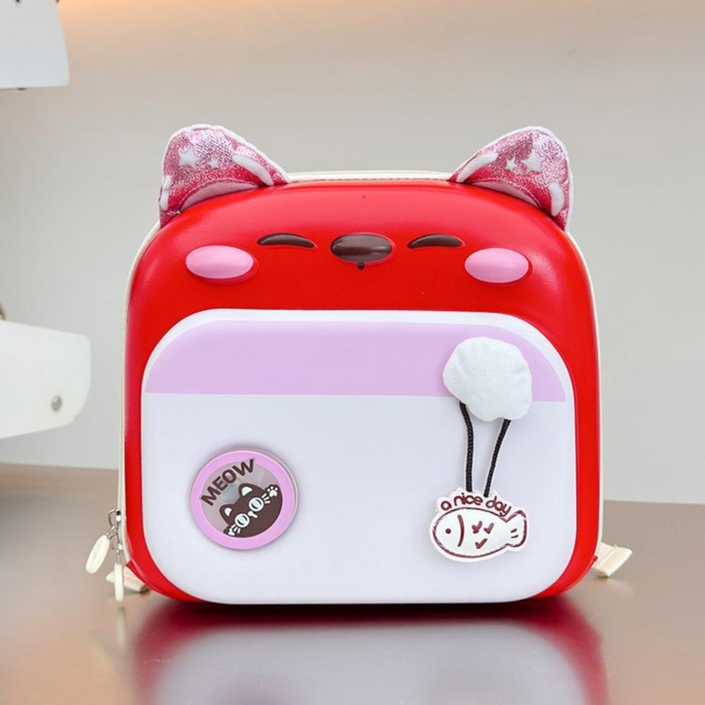 Cute cat children s backpack cute fun kindergarten schoolbag creative trend casual hard shell backpack One size красный