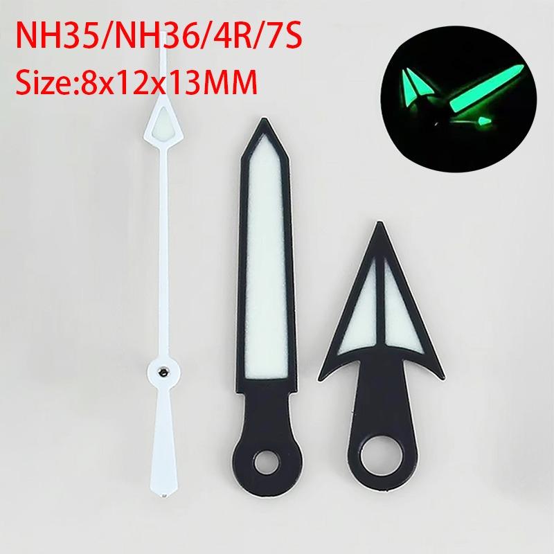 Schwarze Uhrzeiger passend für NH 35 NH36/4R/7S Automatikwerk Uhrenzubehörteile Grün leuchtender Uhrzeiger