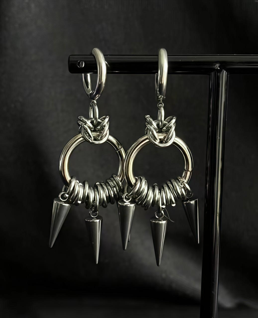 

Hip-hop Punk Rivet Tip Cone Double Ring Dangle Earrings for Men Women Gothic Trend Stainless Steel Hoop Earrings Jewelry Gifts