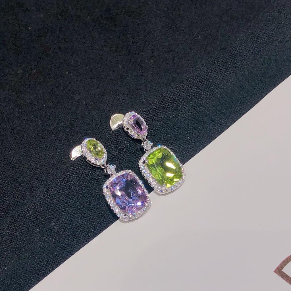 Clasici de înaltă calitate, mov natural, zircon, verde, cercei asimetrici pentru femei, cercei eleganti de petrecere, bijuterii pentru femei, bijuterii de modă, cadouri de Crăciun