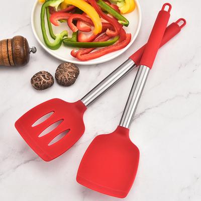 2Pcs Silicone Spatula Slotted Food Grade Heat Resistant Dishwasher Safe Frying Fish Eggs Non-stick Pot Cooking Turner Cookware Utensils Kitchen